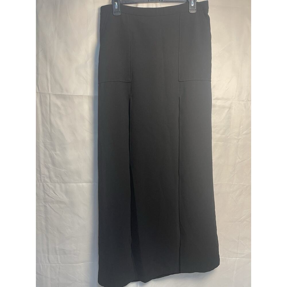 BCBG Max Azria Black Maxi Skirt Womens 8 Linen Blend High Waist Pleated a Line